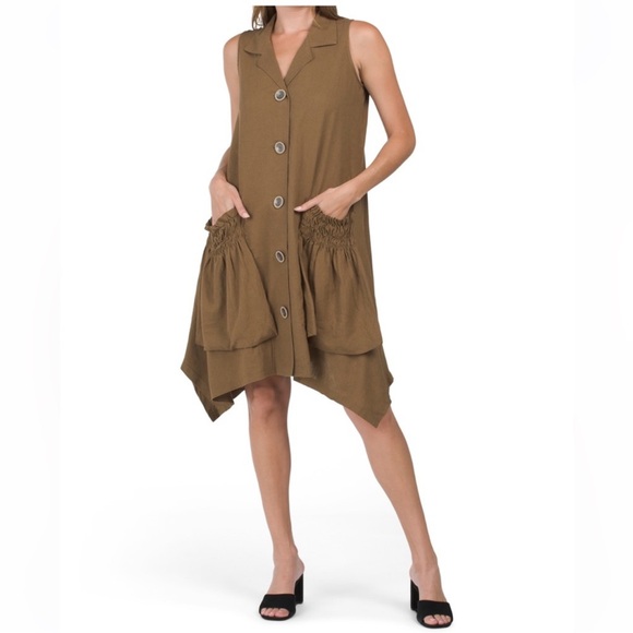 FORCYNTHIA Women's Linen Blend Color Block Sleeveless Midi Dress main image 1